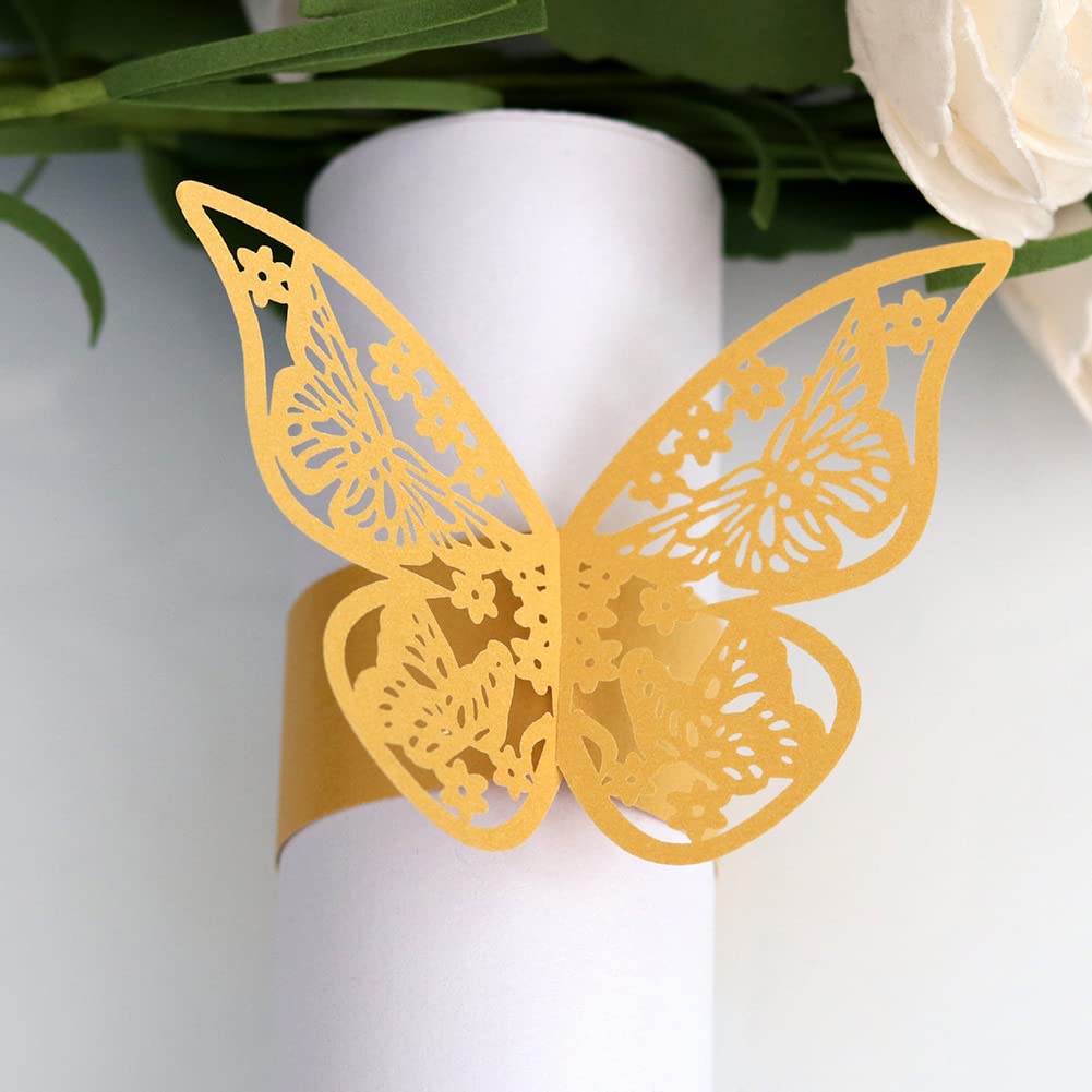 Set 50 Portatovaglioli A Farfalla In Carta Perlata – Beige E Colori Vari – Per Matrimoni E Feste Eleganti