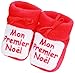 Chaussons bébé brodés "Mon premier noël" King bear rouge/blanc 0/3mois