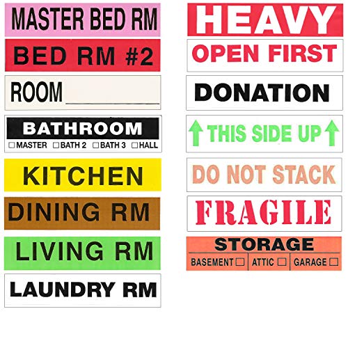Tag-A-Room Color Coded Home Moving Box Labels, 500 Count Moving Stickers, Moving Supply