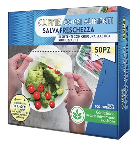 Sacchetti per Alimenti (200) sacchetti elastici trasparenti (Taglia maxi 42cm) per la conservazione degli alimenti, Eastico. Cuffie Copri Alimenti Salvafreschezza, Sacchetti riutilizzabili