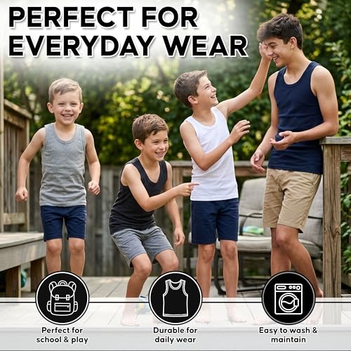 Image of BROOKLYN VERTICAL Boys 4 Pack Undershirt Tank Top - Tagless Cotton Super Soft Runs Small