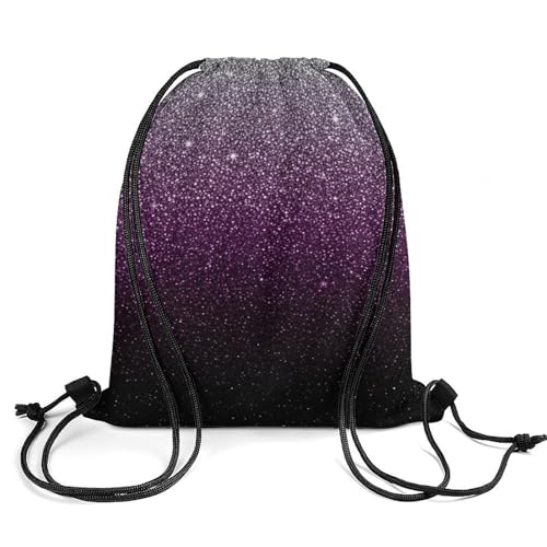 Image of Beam Bag Large Capacity Drawstring Backpack for Volleyball Baseball Sports Workout Gear Travel Men Women, Beautiful Dark Purple Grey Sparkling Glitter Sparkles Pattern Bags