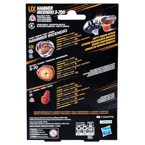 Image of Beyblade X Hammer Incendio 3-70H UX Starter Pack Set with Balance Type Top and Launcher; Authentic Takara Tomy Battle Tops Games /Toys for Boys and Girls 8+