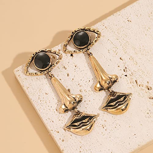 Lezmoii Vintage Gold Statement Earrings Dangle Evil Eye Nose Mouth Earrings For Women Girls #TOP4