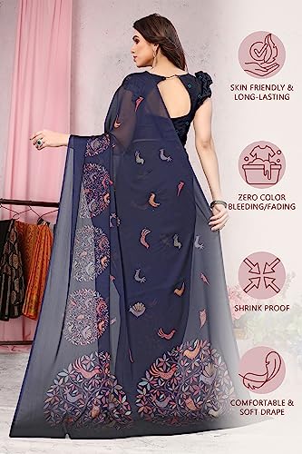 Image of MIRCHI FASHION Women Saree Chiffon Flower Print | Breathable Lightweight Sari for Office and Daily Use with Unstitched Blouse Piece (Available in 30 Styles)