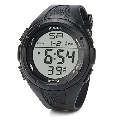 Stile: sportivo Moda Uomo LED Allarme digitale Sport Orologio Silicone Militare Militare Orologio Quarzo Orologio Da Polso, Le Noir, misura unica, Cinghia