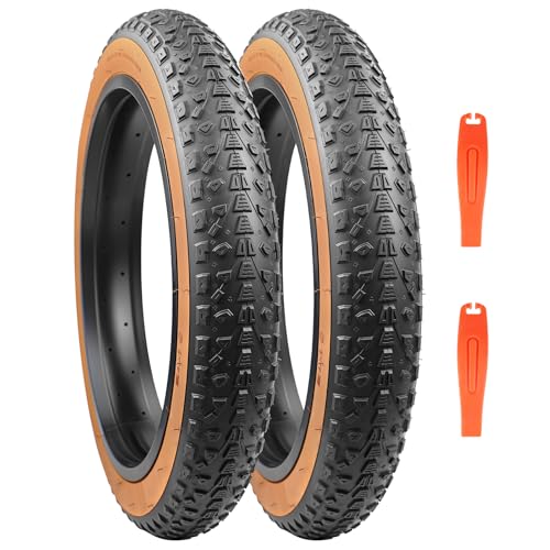 MEGHNA Cubiertas para bicicleta eléctrica de 16/20/26 x 3,0 pulgadas, compatible con 76-305/76-406/76-559 MTB/Fat Tires/Snow&Electric Bike (pared lateral marrón (solo 2 neumáticos+2 palancas de