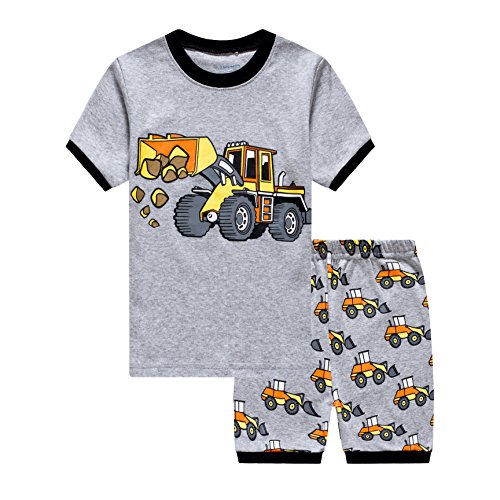Little Hand Boys Tractor 2 pc Kids Childrens Pajama Set 100% Cotton Short Sets, Gray Truck, 3-4 Years/4T