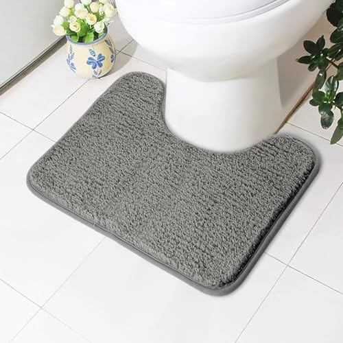 Tapis de toilette absorbant, antidérapant et extra doux, en microfibre moelleuse à poils longs, lavable en machine, séchage rapide, épais en forme de U, 50 x 40 cm...