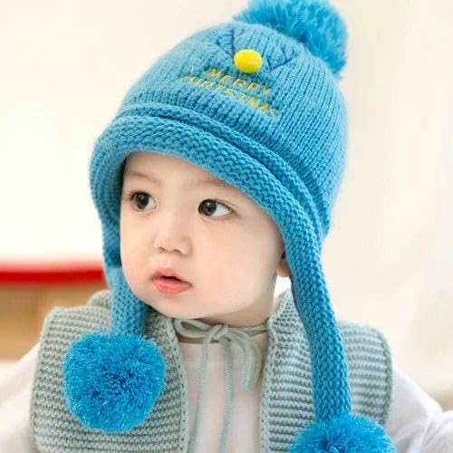 THE DDS STORE Boys Girls Winter Knit Cap Hat Soft Fleece Velvet Fur Ear Flap Woolen Hat | Skull Beanie Unisex Kids Winter Hat for Age 2-7 Years (in, Age, 2 Years, 7 Years, Blue) 2
