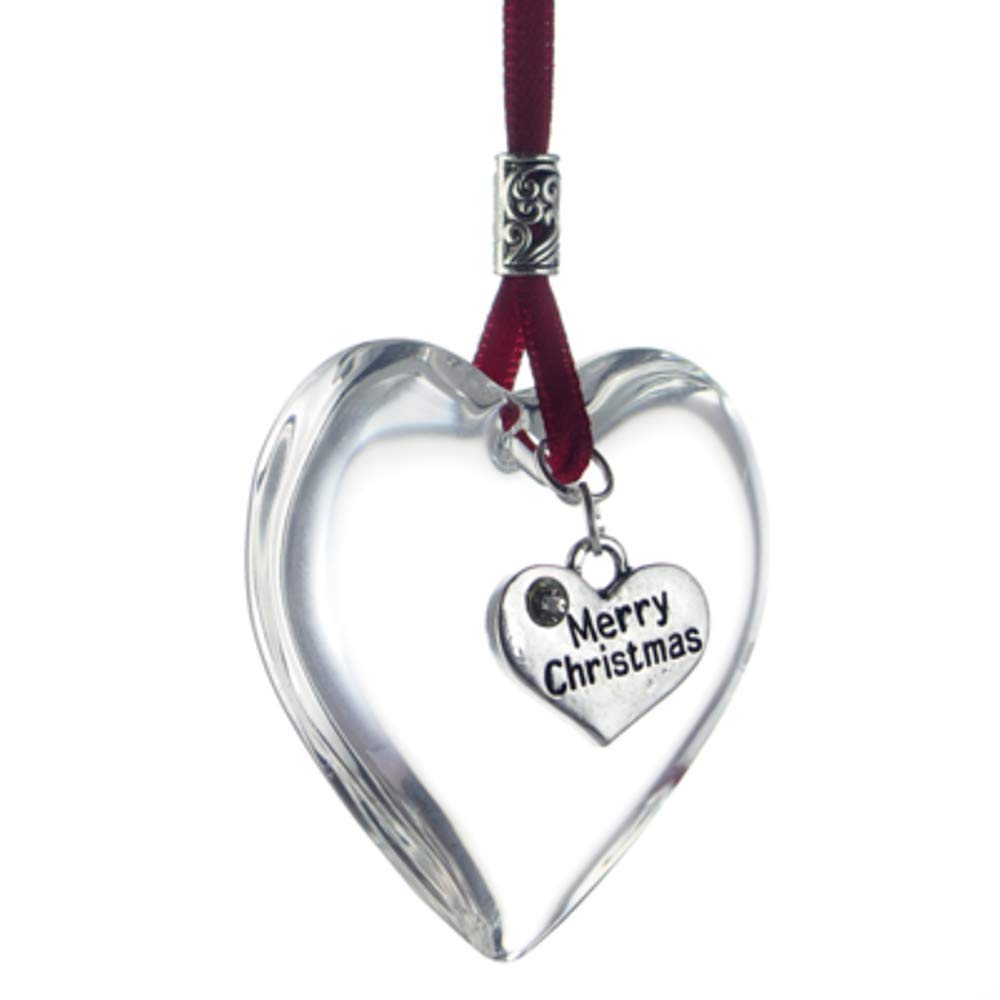 The Heart Shack Red Merry Christmas Glass Hanging Heart Tree Decoration