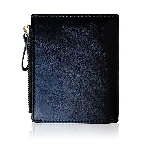 Image of AOXONEL Womens Rfid Small Compact Bifold Wallet,Cute Mini Zipper Card Coin Purse for Girls (Black)