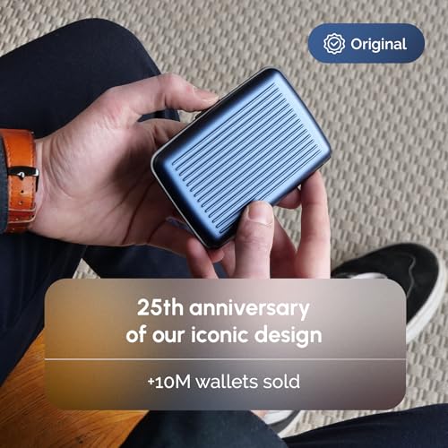 Image of OGON -DESIGNS- Aluminum card holder, RFID protection against fraud and demagnetization, compact wallet, Smart Case STOCKHOLM model (Aluminum Navy Blue, Extra-secure lock)