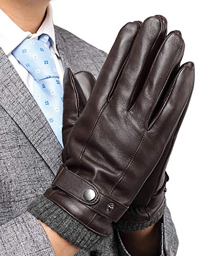 Leather Gloves for Men, with 3M Thinsulate Insulation Full-Hand Touchscreen Dress Texting Driving Winter Warm Lining Knitted Cuff Cold Weather Gloves, Brown, US S-8.1