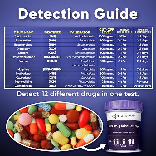 prime screen-12 panel multi drug urine test compact cup thc 50 ampbarbupbzococmampmetmdmamopopimtdoxypcp c-cup-1 pack