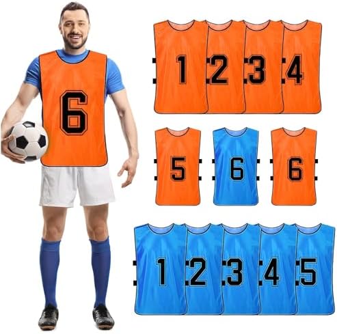 Pacote de 12 babetes de treino de futebol para adultos, babetes numerados de basquetebol, coletes de treino de equipa de secagem rápida, colete desportivo de prática para jovens, XL, Multicolor, XL
