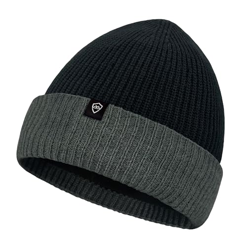 DexShell Waterproof Two-Tone Cuffed Beanie for Men & Women Acrylic Knit Outer with Fleece Liner and Breathable Breathable Membrane Laminated on the Inside Jet Black Grey One Size