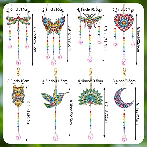 Lenwen 8 Pcs Diamond Painting Suncatcher Wind Chime Double Sided Crystal Gem Painting Hanging Ornament 5D Crystal Butterfly Heart Hummingbird Diamond Painting Kits For Kids Adults Home Garden Art Diy #TOP2