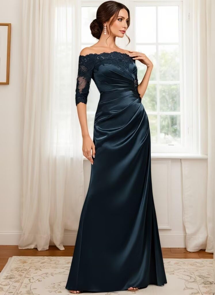 Mother of The Bride Dresses Laces Long Sleeve Off Shoulder Formal Dress Satin Mother of Groom Eevening Gown - Image 7