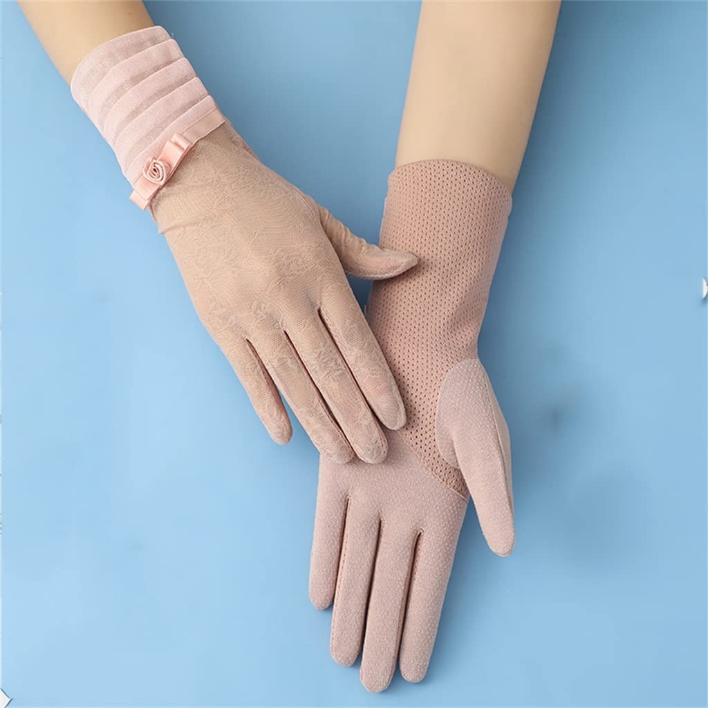 Gloves Women's Long Thin Driving and Cycling Lace Touch Screen Elastic Ice Silk Gloves