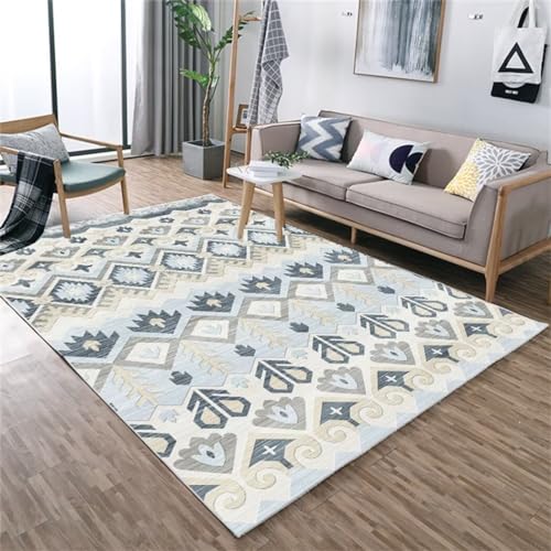 Tapis princesse bleu géométrique grand format 300x400 cm de hall