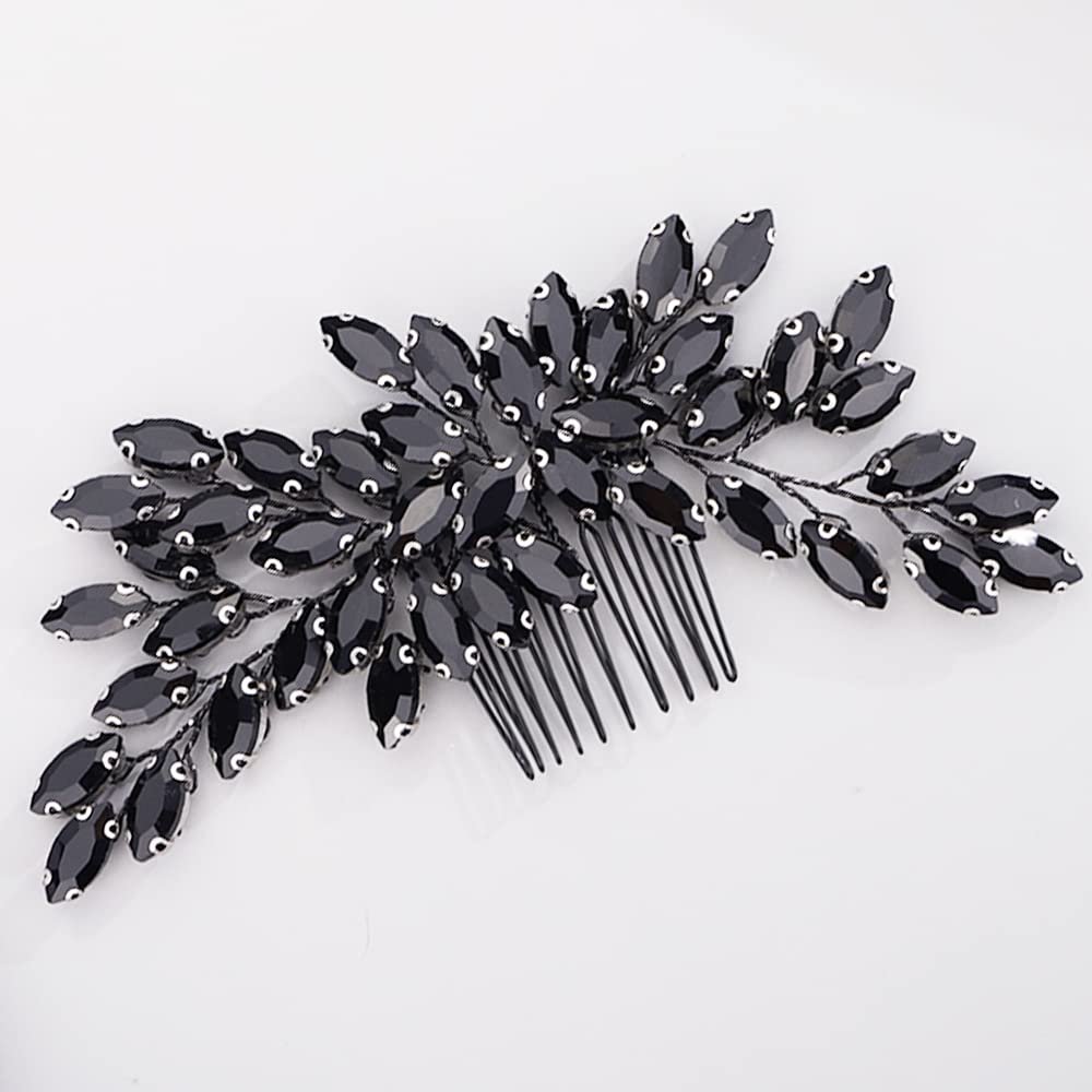 BERYUAN Black Crystal Hair Comb for Women, Black Gothic Hair Clip for Girls, Vintage Hair Comb for Wedding Pageant Prom Headpieces, Style 3