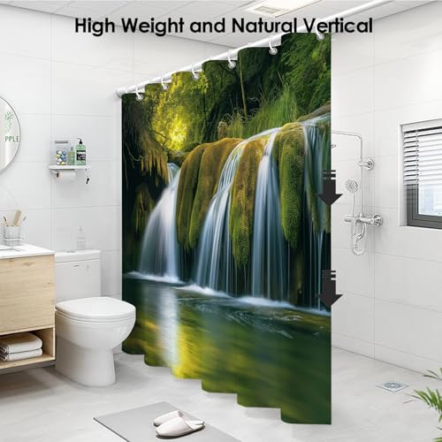 Rideau de douche lavable en machine tissu imperméable cascade 3D avec crochets - 4