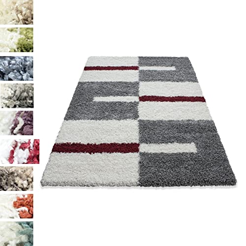 Carpettex Teppich Tapis de Salon Shaggy Designe Pile Longue Plusieurs Couleurs et dim. Disponible - Gris-Blanc-Rouge, 160x230 cm Cover