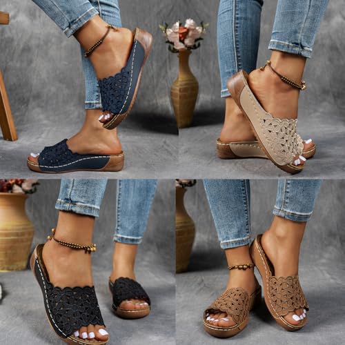 Breathable Orthopedic Open-Toe Slippers for Women with Soft Cushioning Arch Support, Summer Solid Color Lightweight Mesh Slip-On Non-Slip Flowers Open Toe Wedge Sandals4