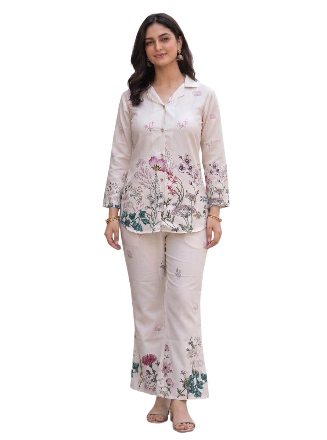 Women Off White Floral Printed Co-Ord Set | Rayon Slub Top & Trousers | Casual Wear Set-image-18