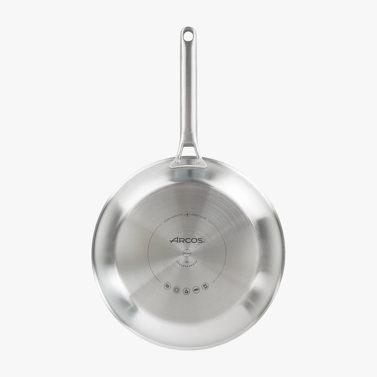 Arcos Dreilagige Pfanne aus Edelstahl, 30 cm, PFAS-frei, ohne Klebstoff, Induktionsboden, gesundes und sicheres Kochen, geeignet für Ofen und Spülmaschine