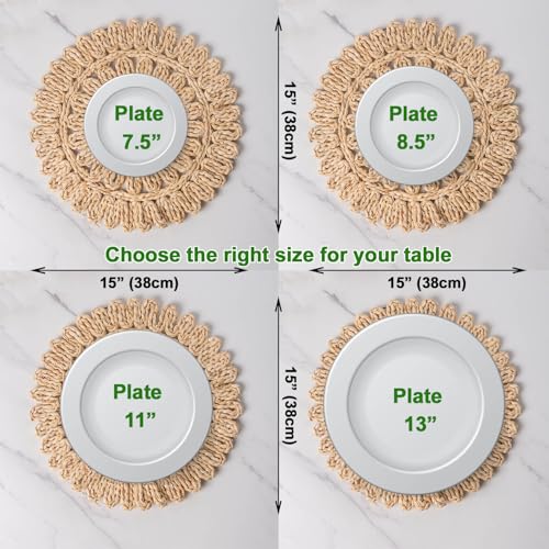 Image of Laquedecraft 15 inch Set of 4 Round Corn Husk Placemats | Boho Woven Rattan Table Mats | Farmhouse Wicker Spring Plate Chargers Like Water Hyacinth, Seagrass for Wedding, Party, Christmas, Events