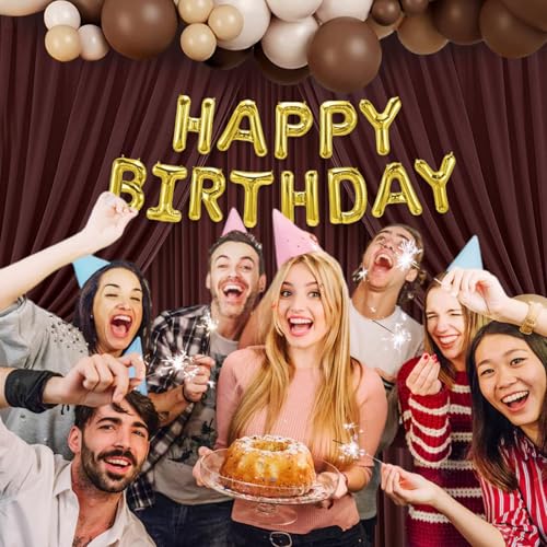 Image of 10 x 7 Feet Brown Backdrop Curtain for Partie, Background Curtains for Photoshoot, Birthday, Wedding, Halloween, Thanksgiving, Christmas, New Year Party Decorations 5Ft x 7Ft, 2 Panels