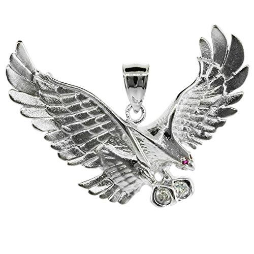 Animal Kingdom 925 Sterling Silver CZ-Accented Landing Eagle Charm Pendant (Medium)