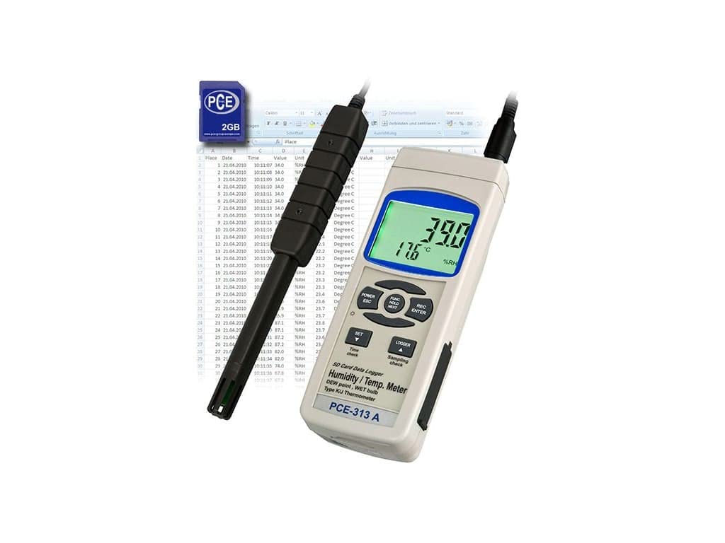 PCE Instruments PCE-313A Thermo Hygrometer, for Indoor Climate Control, Measures Temp -20 … 60°C / -4 … 140°F, Humidity 0 … 100% RH, Dew Point, with Min/Max, Data Hold & USB