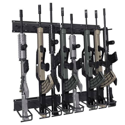 Tuenort Gun Rack Wall Mounted,Indoor Metal Shotgun Rack, 8-Slot Vertical Rifle Shotgun Gun Rack, Heavy Duty Metal Wall Gun Rack Display Stand