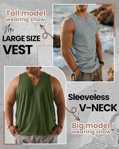 Ficerd 3 Pack Men's Big and Tall Muscle Tank Tops V Neck Sleeveless Shirts Plus Size Summer Casual Lightweight Tees3