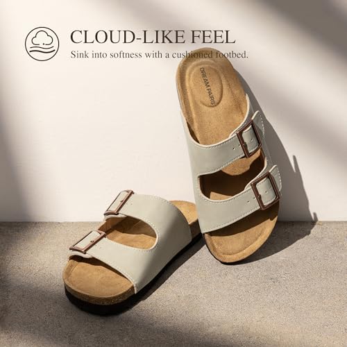 DREAM PAIRS Womens Slide Sandals Cork Footbed Open Toe Adjustable Flat Sandals Comfort Slip On Slippers for Summer3