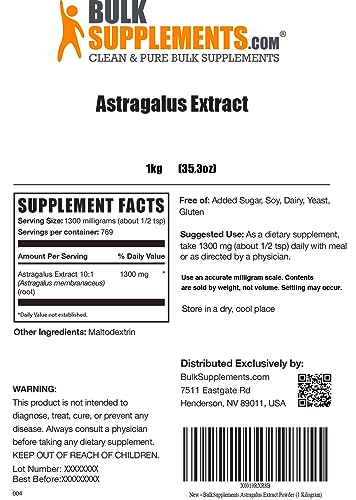 Bulksupplements.com Astragalus Extract Powder - Astragalus Root Powder - Telomere Supplements - Lung Support Supplement - Kidney Support - Bone Marrow Supplements (1 Kilogram - 2.2 Lbs) #TOP1