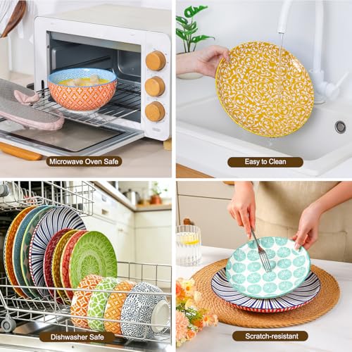 Image of Selamica Ceramic Plates and Bowls Sets,32 Pieces Dinnerware Sets for 8,Scratch Resistant Dish Set for family gathering,Dishwasher & Microwave Safe, Assorted Colors