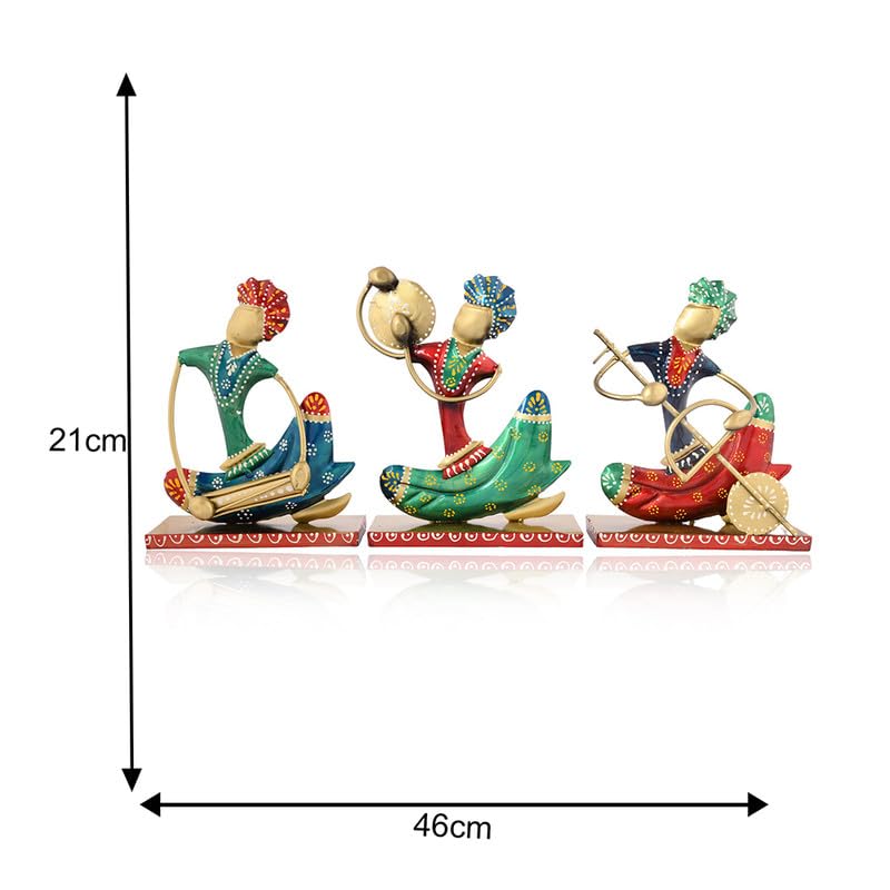 Image of Handcrafted Metal Nagpuri Musician Statue | Traditional Indian Folk Art Showpiece for Home & Office Decoration | Rustic Decorative Figurine Gift Item