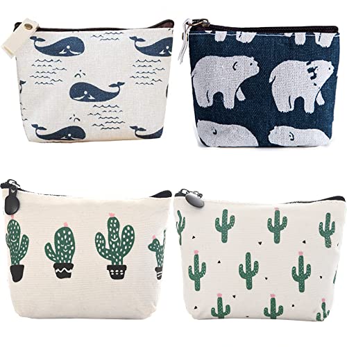 4 Piezas Mini Monedero de Lona, Bolso Lindo de Moneda de Mujeres, ​​Monedero de Lona Simple,...