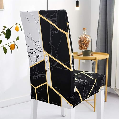Image of House of Quirk Elastic Chair Cover Stretch Removable Washable Short Dining Chair Cover Protector Seat Slipcover (Pack of 4, Z Black Marble)