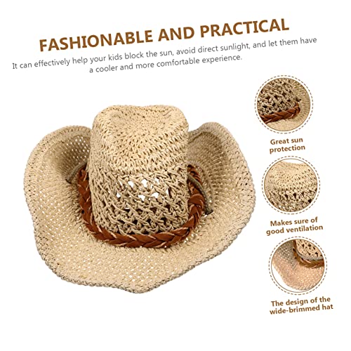 BESPORTBLE Portable Straw Beach Hat Stylish Sun Protection for Boys and Summer Wide Brim Sun Shade for Outdoor Activities for Beach Vacations and Photo Shoots Beige2