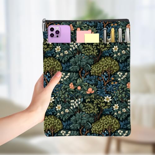 Presentes para amantes de livros capas de livros para livros com zíper bolso frontal acessórios para livros 08, Flor da floresta 00166, 12 x 8.9 inches