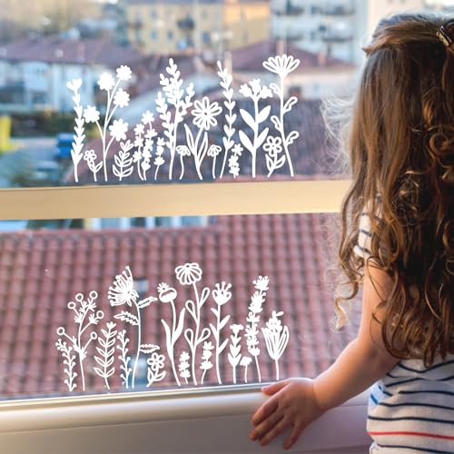 Image of Flower Car Stickers White Floral Car Decals Wildflower Cars Sticker Decorative Vehicle Window Decal Boho Bumper Sticker Small Flower Auto Window Decals for Cars Glass Windows Laptop Decor