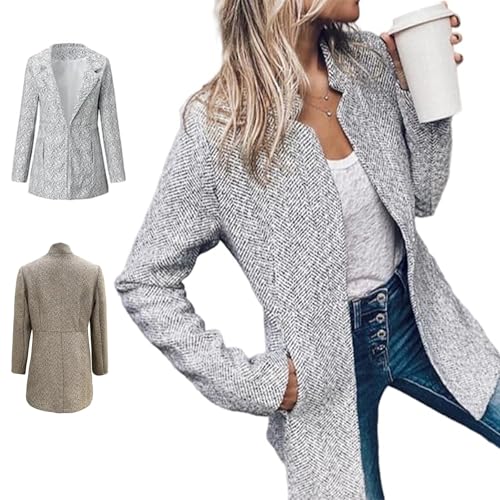 Upliftjoys Jacket, Women's Solid Color Pocket Long Sleeve Open Front Coat, Casual Work Twill Blazer, Slim Fit