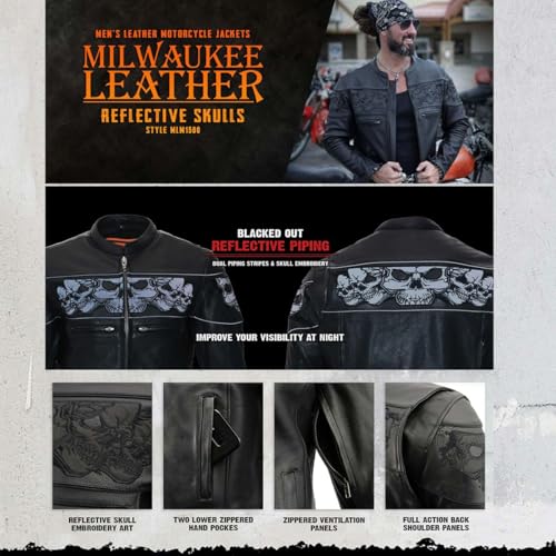 Image of Milwaukee Leather Men's Black Cowhide Quilted Pattern Scooter Style Racing Jacket MLM1545