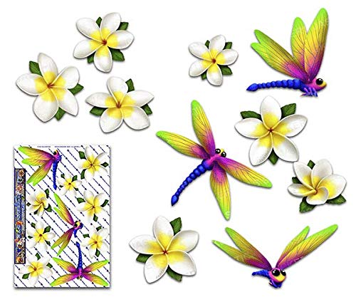 Dragonfly Flower Plumeria Insect Car Decals Large Vinyl Sticker Pack For Walls Laptop Tablets Luggage Bicycle Motorcycle Caravans Van Camper Trucks - Jas Stickers - Us64Wt_3 #TOP4