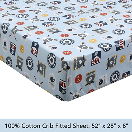 Image of 100 Cotton 3 Piece Toddler Sheet Set, Soft Breathable Crib Bedding Set for Boys Includes a Flat Sheet, a Fitted Sheet, a Pillowcase, MVP Sports #32 #24 Basketball Baseball Football